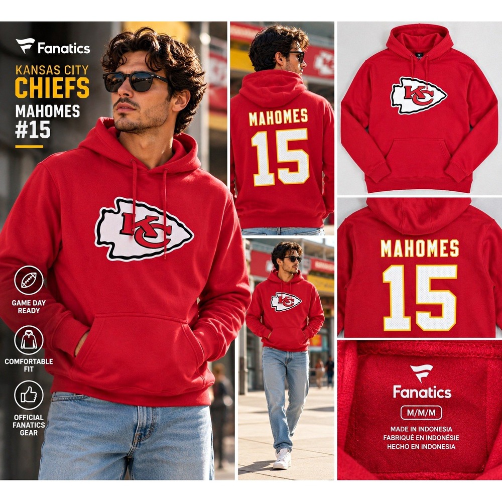 Kansas City Chiefs Mahomes 15 Hoodie Men M Red Fanatics NFL Football Pullover